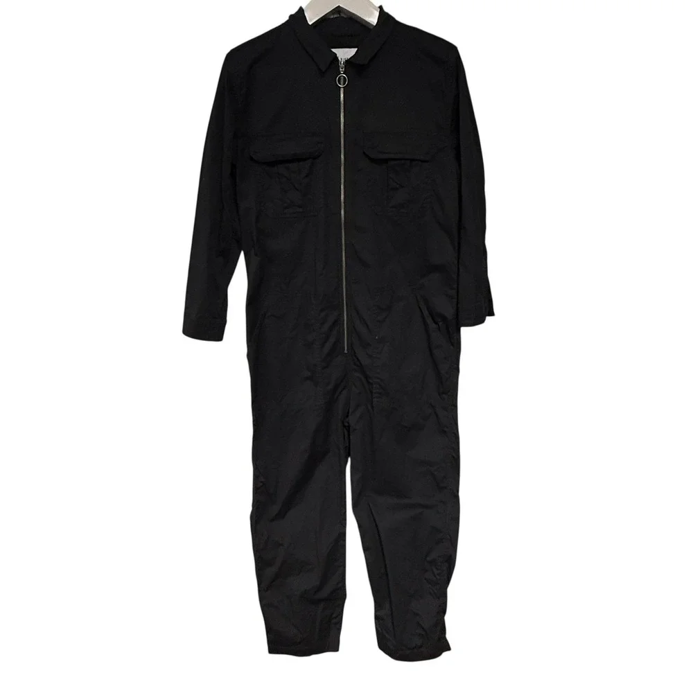 Pistola Black Long Sleeve Zip Front Utility Jumpsuit Boilersuit Women Large